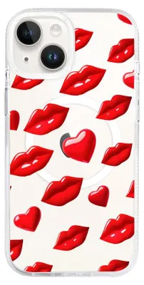 Produktbild von Hartschalenhülle für das iPhone 14, kompatibel mit MagSafe, transparent, rote Lippen