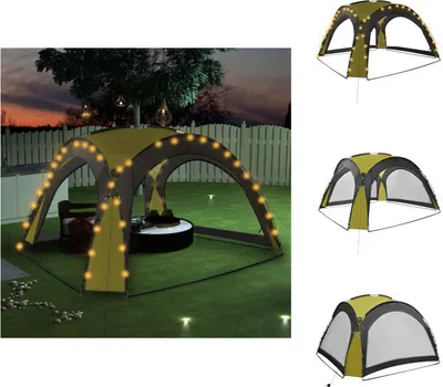 Produktbild von vidaXL Partyzelt mit LED und 4 Seitenwänden 3,6x3,6x2,3 m Grün -  Pavillons & Partyzelte