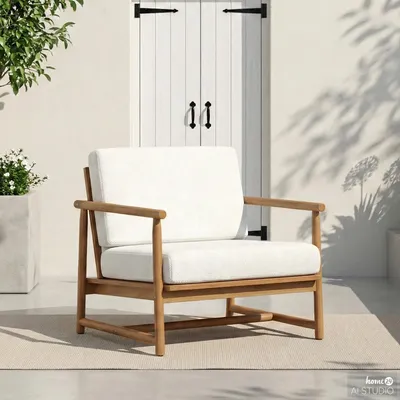 Produktbild von home24 Loungesessel - Akazie Massiv / Webstoff - Akazie Braun / Creme