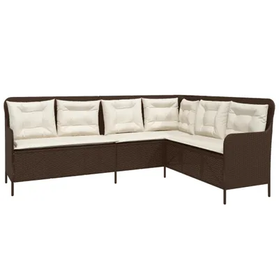 Image de vidaXL Canapé de jardin en L avec coussins Marron Poly rotin