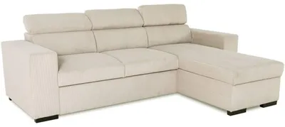 Image de Canapé d'angle convertible réversible - 4 places - VICOMTE - Velours côtelé Beige - Coffre - 237 x 167 x 88 cm