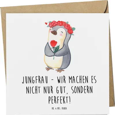 Produktbild von Mr. & Mrs. Panda Grußkarte Jungfrau Perfektion - Weiß - Geschenk, faltkarte, methodisch, Klappkarte, Tierkreiszeichen, Sternzeichen, Horoskop, Geschenke, Glückwunschkarte