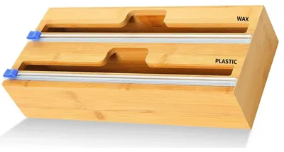 Produktbild von Folienspender Frischhaltefolienhalter Küchenrollenhalter - Bambus - 2-in-1 mit Schneider - Für Schubladen und Wand