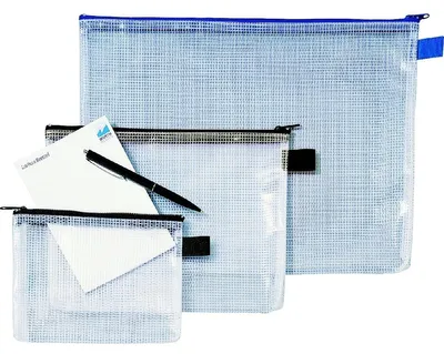 Produktbild von Rexel MeshBag Reissverschlusstasche A5, PVC, 31 g, Schwarz, Transparent