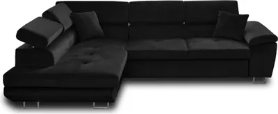 Image de Best Mobilier Dimas - canapé d'angle gauche 5 places - convertible avec coffre et têtières réglables - en velours , Noir