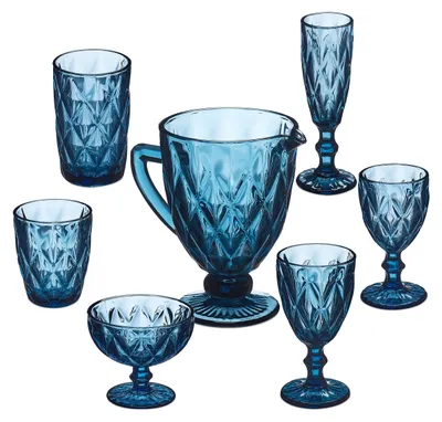 7-teiliges Trinkgläser-Set, blau, spülmaschinengeeignet
