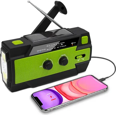 Produktbild von Grafner 5in1 Solar Kurbelradio, AM/FM, USB, 4000 mAh Powerbank, LED Taschenlampe, Leselampe SOS-Alarm, Bewegungsmelder, Dynamo Kurbel Radio Weltempfänger Notfallradio für Camping Biwak Survival