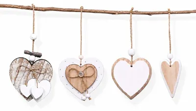 Productafbeelding van Set van 4 Houten Hart Hangers voor Raambekleding
