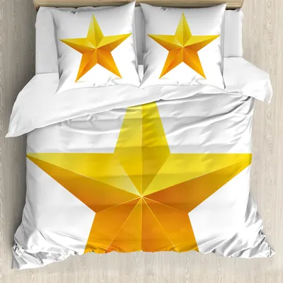 Immagine prodotto di ABAKUHAUS Set copripiumino giallo, stampa natalizia con stelle su sfondo neutro, 155 x 220 cm + 80 x 80 cm, giallo e bianco