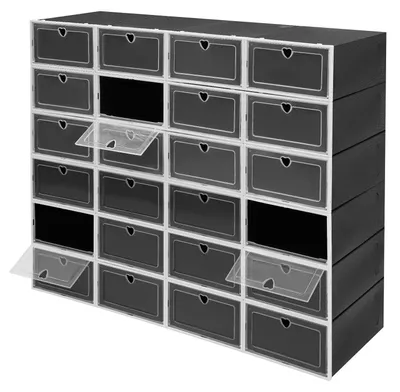 Obrázek produktu pro Úložné boxy na boty – balení 24 kusů stohovatelných boxů – skládací úložné boxy z PVC – s větracími otvory – průhledné