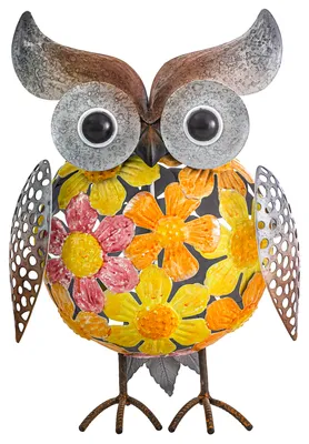 Produktbild von Dehner Dekofigur Eule, frostbeständige Gartenfigur, 22 x 32 x 13.5 cm, Eisen, gelb / grau