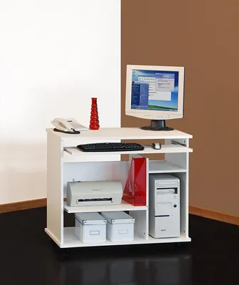 Produktbild von Computertisch Schreibtisch PC-Tisch auf Rollen weiß weiß