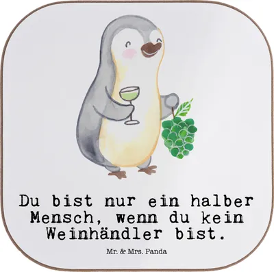 Produktbild von Mr. & Mrs. Panda Tassen Untersetzer Weinhändler Herz - Weiß - Geschenk, Coaster, gläseruntersetzer, Gläser, Tischuntersetzer, für, Holzuntersetzer