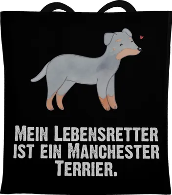 Produktbild von Mr. & Mrs. Panda Tote Bag Manchester Terrier Lebensretter - Schwarz - Geschenk, Jutebeutel, festival tasche, Stoffbeutel, Shopping, Schultasche