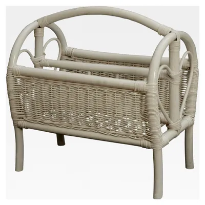 Produktbild von Zeitungsständer mit Griff und unterteilter Magazinsammler aus Natur-Rattan (Weiß)
