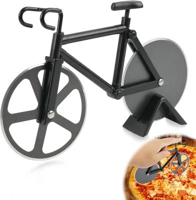 Imagen del producto de Cortador de pizza con forma de bicicleta, 19 cm, acero inoxidable, con revestimiento antiadherente, para la cocina