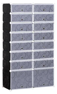 Image de HOMCOM Armoire modulaire, étagère à chaussures, cube avec 8 étagères, 2 rangées, en plastique, blanc et noir, 95 x 37 x 160 cm