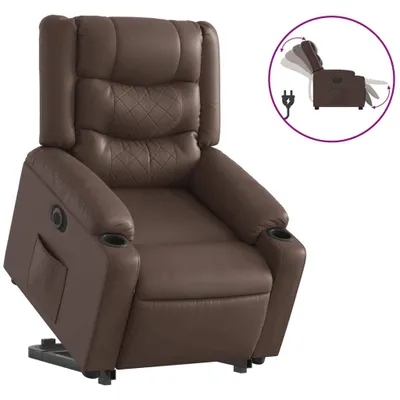 Imagen del producto de Sillón reclinable eléctrico de color marrón, con ayuda para levantarse, tapizado en cuero sintético, marca vidaXL