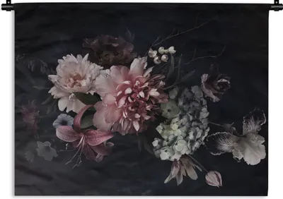 Produktbild von MuchoWow® Wandteppich Wandbehang Blumen - Vintage - Pastell - Rosa - Weiß 120x90 cm Tapisserie Dekoration Wandtuch - Wohnen - Aufhänger für die Wand