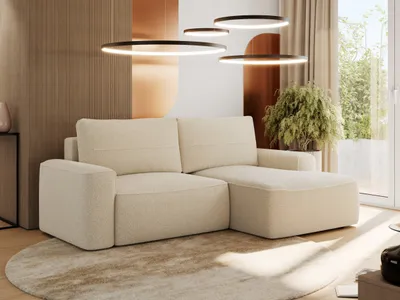 Produktbild von MKS MEBLE Sofa mit Schlaffunktion - Ecksofa mit Schlaffunktion und Bettkasten - Sofa 3 Sitzer - Schlafsofa - Couch - Schlafsofa mit Bettkasten - Belluno - Beige Boucle - Rechts