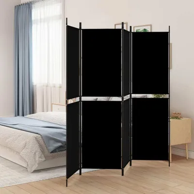 Image de The Living Store Paravent 4 pièces noir 200x180 cm tissu