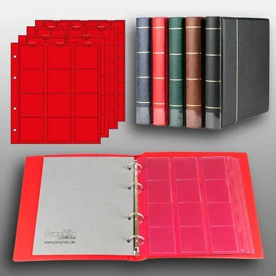 Produktbild von Prophila Collection Münz-Album mit 4 Hüllen (rote Zwischenblätter) für 110 Münzen rot