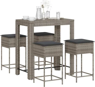 Produktbild von Design 5-tlg. Gartenbar-Set mit Kissen Grau Poly Rattan, Gartenmöbel-Sets 2024 Neu