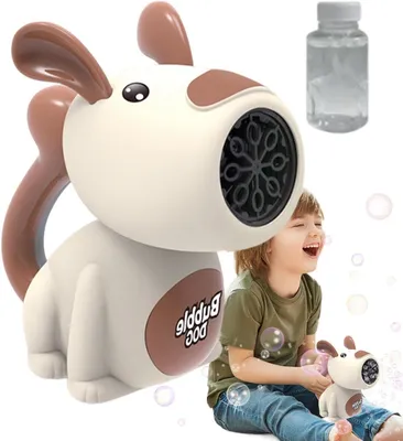 Productafbeelding van Bellenblaasmachine Puppy - Bellenmaker Speelgoed - Buiten Spelen - Handslinger Mechanisme - 18 x 14.9 x 10.9 cm - Bruin