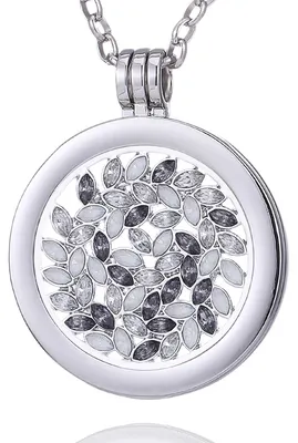 Image de Collier pour femme Morella, 70 cm, en acier inoxydable, avec une amulette et une pièce de 33 mm ornée de zircons, présenté dans une pochette à bijoux