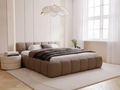 Produktbild von GrainGold Polsterbett Cloud Low 180x200 cm - Bett 180x200, Polsterbett mit Lattenrost und Bettkasten - Bett mit Bouclé-Stoff - Braun