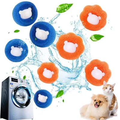 8 Waschbälle aus Schwamm, Flusenentferner, Orange/Blau