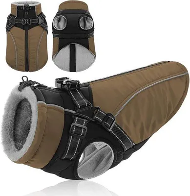 Produktbild von Famanu Hundejacke wasserdicht mit Geschirr für große Hunde - Warme Winterjacke mit Reflektoren