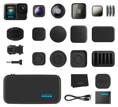 Produktbild von GoPro HERO13 Black Action-Kamera Bundle HB-Series Objektiv-Collection, 27MP, 5.3K, 2,27" Touchscreen, HyperSmooth 6.0 Stabilisierung, TimeWarp 3.0, Wi-Fi, Bluetooth, Sprachsteuerung, ND4, ND8, ND16 + ND32 Schwarz