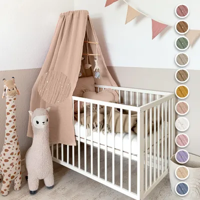 Produktbild von Handgefertigter Baumwoll Betthimmel für Babybett, Gold Applikation