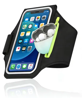 Productafbeelding van Hardloopband telefoon - Verstelbaar tot 38 cm - Zwart - Voor smartphones tot 6,8 inch