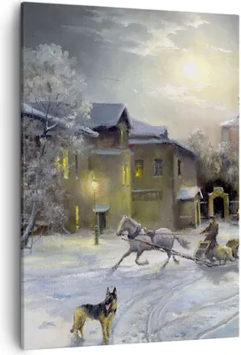 Produktbild von Bild auf Leinwand - Leinwandbild - Einteilig - Dorf Schlitten Schnee - 50x70cm - Wand Bild - Wanddeko - Wandbilder - Leinwanddruck - Wanddekoration - Leinwand bilder - Wandbild - PA50x70-3544
