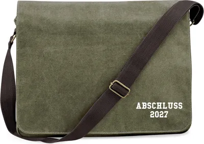Produktbild von Huuraa Umhängetasche Abschluss 2027 Schulabschluss 14 Liter Military Green Canvas Laptoptasche Geschenkidee