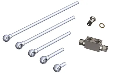 Produktbild von Hydraulikleitung, Hohlschraube, vorgesteuertes Rückschlagventil, Hohlschraube, Kupferscheibe 3/8".