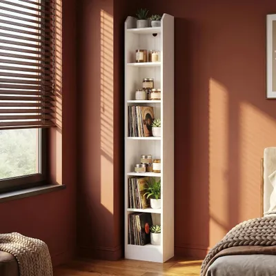 Produktbild von Bücherregal Standregal, 7-stöckiges Holz, 24 x 30 x 198 cm Weiß | Standregal, Aufbewahrungsregal, Sammlerregal, verstellbare Paneele, für Wohnzimmer