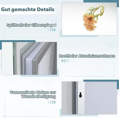 Produktbild von Rechteckiger LED-Badezimmerspiegel, 80 x 60 cm, dimmbarer 3-farbiger Beleuchtung, beschlagfreier, Touch-Schalter & Speicherfunktion, rahmenlos