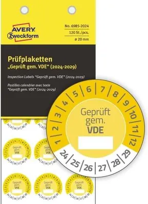 Produktbild von Prüfplaketten 20mm 8 Bogen/120 Etiketten 2024 gelb