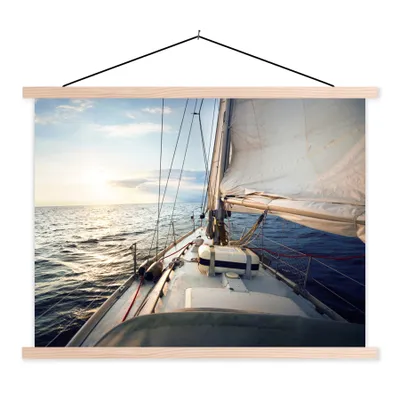 Produktbild von MuchoWow® Textilposter Meer - Segelboot - Sonne 60x45 cm mit holzfarbenen Rahmen - Bild