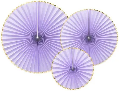 Immagine prodotto di 3 ventagli decorativi viola con bordo oro