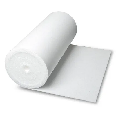 A roll of white insulation material is shown, with a portion unrolled.