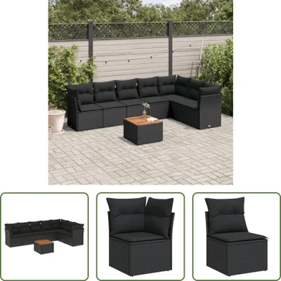 Produktbild von The Living Store 8-tlg. Garten-Sofagarnitur mit Kissen Schwarz Poly Rattan