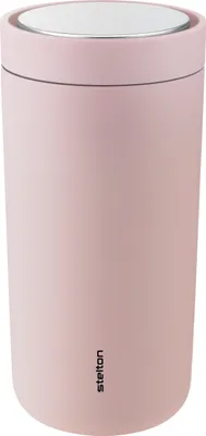 A pink Stelton To Go Click Becher is shown against a white background.