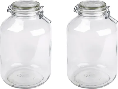 Two clear glass jars with clamp lids are shown side-by-side against a white background.