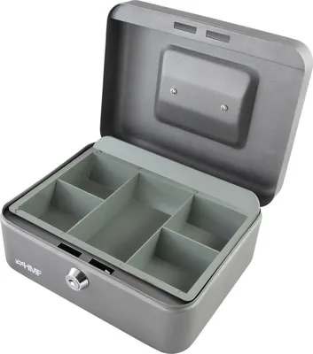 Produktbild von HMF 10120-09 Geldkassette abschließbar mit Münzeinsatz, 20 x 16 x 9,9 cm, silber