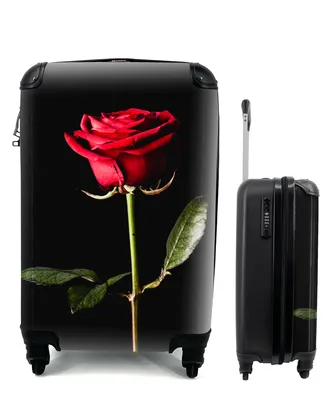 Produktbild von MuchoWow® Koffer Handgepäck Trolley Rollkoffer Kleine Reisekoffer mit 4 Rollen - Eine rote Rose auf schwarzem Hintergrund - Cabin Size < 55x40x23 cm & 55x40x20 cm - Fotokoffer - Kabinenkoffer - Boardgepäck - Reise-Box - Reisekoffer - Reisegepäck - Koffer mit Bild - Trolley für Kinder