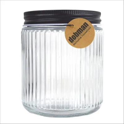 Produktbild von Glas mit Deckel in Schwarz ca. 0,5 L Vorratsglas gestreift Einmachglas